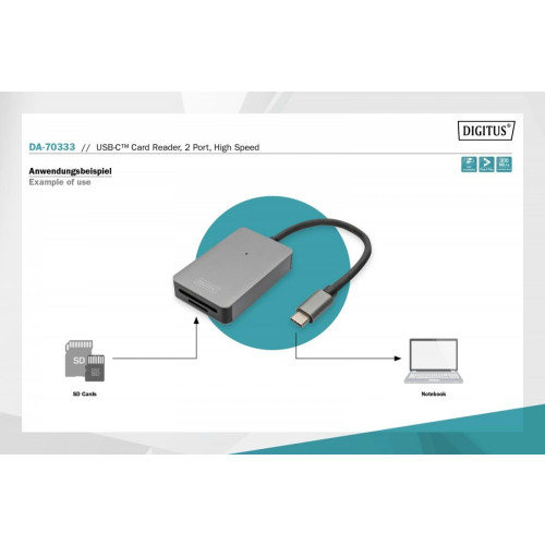 Czytnik kart USB-C, 2-portowy UHS-II SD4.0 TF4.0 High Speed, aluminiowy, Szary -8656008