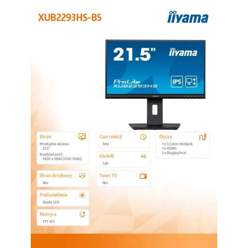 Monitor 22 cale XUB2293HS-B5 IPS,HDMI,DP,HAS(150mm),2x1W -8656534