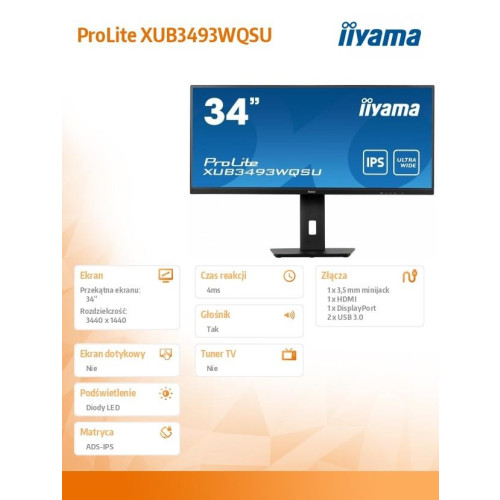 Monitor 34 cale XUB3493WQSU IPS,UWQHD,DP,HDMI,HAS(150mm)-8656859