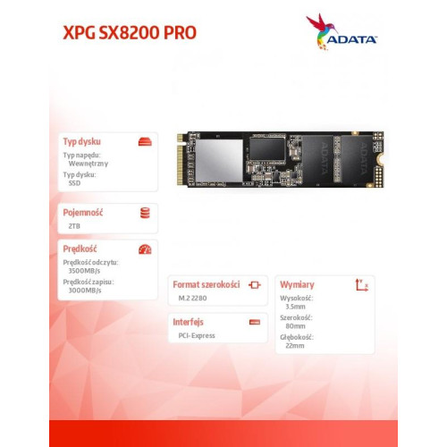 Dysk SSD XPG SX8200 PRO 2TB PCIe 3x4 3.5/3 GB/s M.2-867820