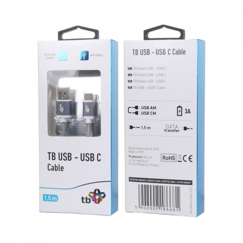 Kabel USB-USB C 1.5m szary sznurek premium-8787002