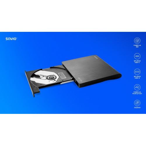 Zewnętrzna nagrywarka typu Slim CD/DVD R/RW, USB-C/USB-A, AK-59-8787574