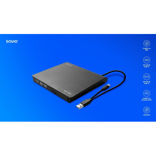 Zewnętrzna nagrywarka typu Slim CD/DVD R/RW, USB-C/USB-A, AK-59-8787575