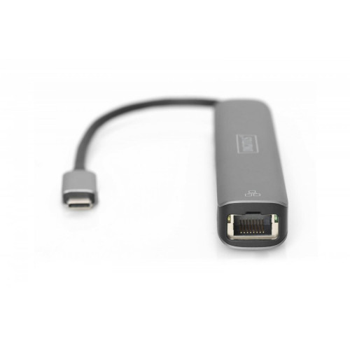 Stacja dokująca USB-C, 5 portów 4K 30Hz HDMI 3x USB3.0 RJ45 srebrna-8787610