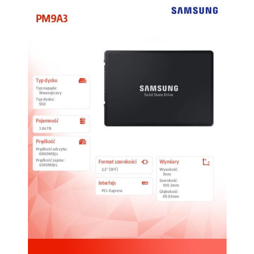 Dysk serwerowy SSD PM9A3 U.2 DCT 3840 GB MZQL23T8HCLS-00W07 NVMe-8788295