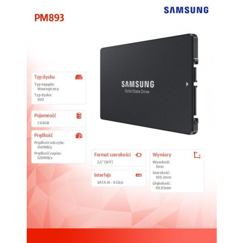 Dysk SSD PM893 DCT 7680GB MZ7L37T6HBLA-00W07 SATA -8788296