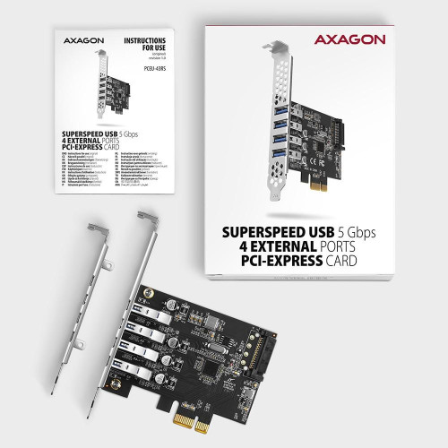 PCEU-43RS Kontroler PCIe 4x port USB 3.2 GEN 1, UASP, chipset Renesas, 15-pin SATA zasilacz-8931956