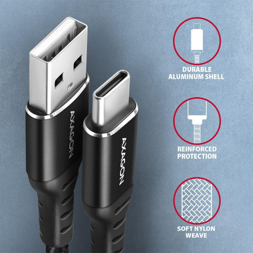 BUCM-AM10AB Kabel USB-C - USB-A, 1.0m USB 2.0, 3A, ALU, oplot Czarny-8932144