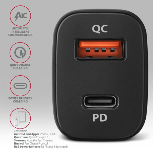 PWC-PQ38 Ładowarka samochodowa PD & QUICK 38W, 2x port (USB-A + USB-C), PD3.0/QC3.0/AFC/FCP/Apple-8932435