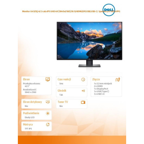 Monitor U4323Q 42.5 cala IPS UHD 4K (3840x2160)/16:9/HDMI/DP/USB/USB-C/ Speakers/3Y AES&PPG -8933639
