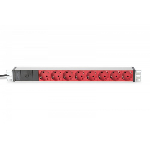 Listwa zasilająca PDU 19 cali Rack, 8x czerwone gniazdo schuko, 2.0m, 1x wtyk C14, 10A Aluminiowa-8934298