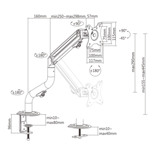 GEMBIRD BIURKOWE REGULOWANE RAMIĘ/UCHWYT NA MONITOR 17-32, VESA 100X100MM, DO 8 KG-9026853