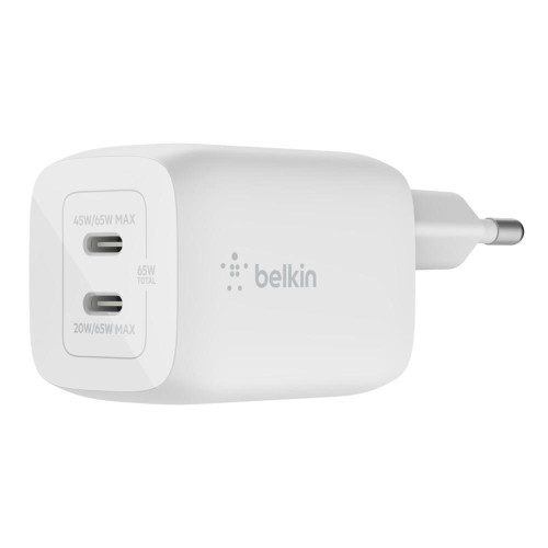 BELKIN WALL CHARGER 65W DUAL USB-C GAN PPS WHITE-9062307