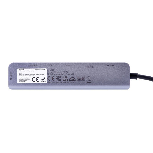 UNITEK HUB USB-C 7W1, HDMI 4K, PD 100W, 5GBPS, ALU-9124120