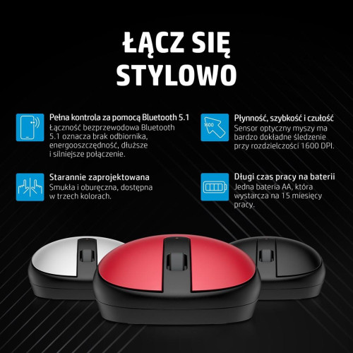 Mysz HP 240 Empire Red Bluetooth Mouse bezprzewodowa czerwono-czarna 43N05AA-9124356