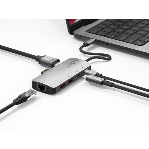 LINQ HUB USB-C 8IN1 8K PRO MULTIPORT (HDMI,USB-C 3.2, 2X USB-A 3.2, 2X USB-A 2.0, RJ45 2,5GB/S, USB-C PD 100W DO ZASILANIA)-9174009
