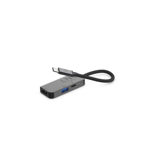 LINQ HUB USB-C ADAPTER 3IN1 USB-C (1X HDMI 2.0 4K/60HZ, 1X USB-A 3.2 GEN1, 1X USB-C PD 100W DO ZASILANIA),PLECIONY KABEL 12CM-9174017