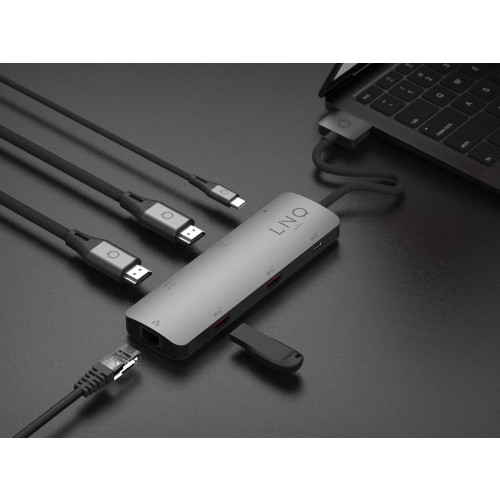 LINQ HUB USB-C 7IN2 D2 PRO MST USB-C MULTIPORT DO MACBOOK AIR/PRO HDMI 4K/60HZ,4K/30HZ, USB-C PD100W DO ZASILANIA,USB-C/A, RJ-9174079