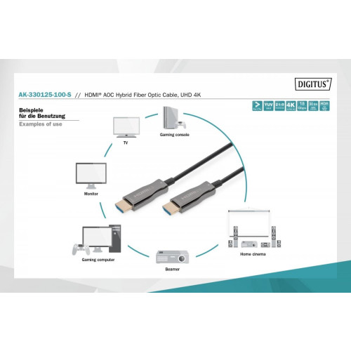 Kabel połączeniowy hybrydowy AOC HDMI 2.0 Premium HighSpeed 4K/60Hz UHD HDMI A/HDMI A M/M 10m Czarny-9193762