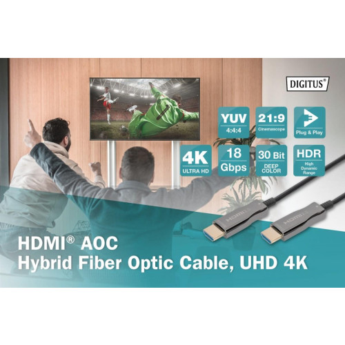 Kabel połączeniowy hybrydowy AOC HDMI 2.0 Premium HighSpeed 4K/60Hz UHD HDMI A/HDMI A M/M czarny 20m-9193777