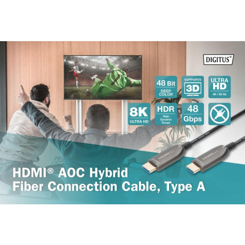 Kabel połączeniowy hybrydowy AOC HDMI 2.1 Ultra High Speed 8K/60Hz UHD HDMI A/HDMI A M/M 20m Czarny-9194221