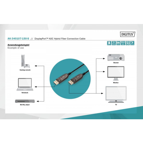 Kabel połączeniowy hybrydowy AOC DisplayPort 1.4 8K/60Hz UHD DP/DP M/M 15m Czarny-9194440