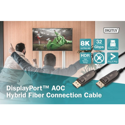 Kabel połączeniowy hybrydowy AOC DisplayPort 1.4 8K/60Hz UHD DP/DP M/M 20m Czarny-9194448