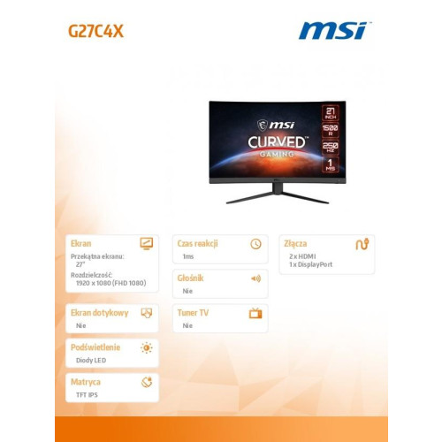 Monitor 27 cali G27C4X VA CURVED/LED/FHD/NonTouch/250Hz-9196655