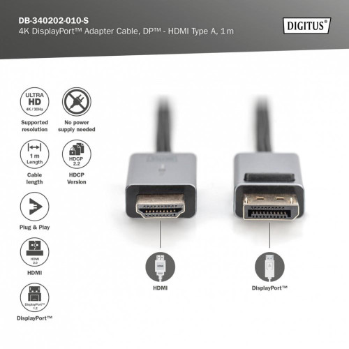 Kabel adapter DisplayPort - HDMI 4K 30Hz DP/HDMI M/M 1m-9196656