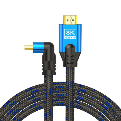 Kabel HDMI (M) v2.1, kątowy, 5m, 8K, miedź, niebiesko-czarny, złote końcówki, ethernet/3D, CL-175-9198360