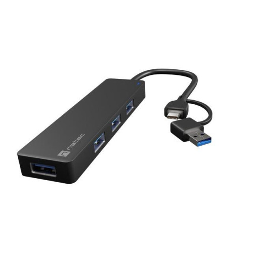 Hub USB-C 4 porty Mayfly czarny + adapter USB-A -9199173