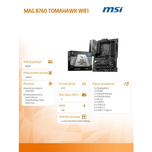 Płyta główna MAG B760 TOMAHAWK WIFI s1700 4DDR5 DP/HDMI ATX -9199591