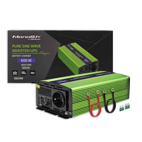 Przetwornica napięcia Monolith | ładowanie baterii | UPS | 300W |600W | 12V na 230V | Czysty Sinus -9201524