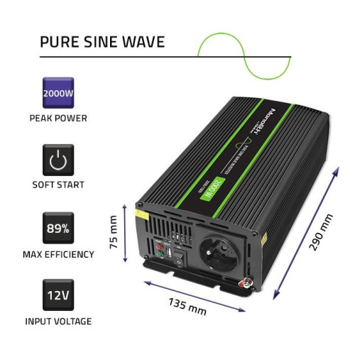 Przetwornica napięcia Monolith | 1000W | 2000W | 12V na 230V | Czysty Sinus -9202448