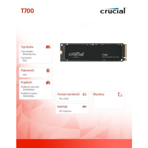 Dysk SSD T700 2TB M.2 NVMe 2280 PCIe 5.0 12400/11800-9204925