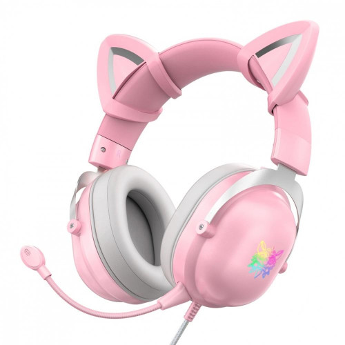 Słuchawki gamingowe X11 kocie uszka USB różowe (przewodowe)-9204975