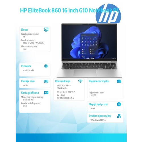 Notebook EliteBook 860 G10 i7-1355U 512GB/16GB/W11P/16.0 81A09EA -9205924