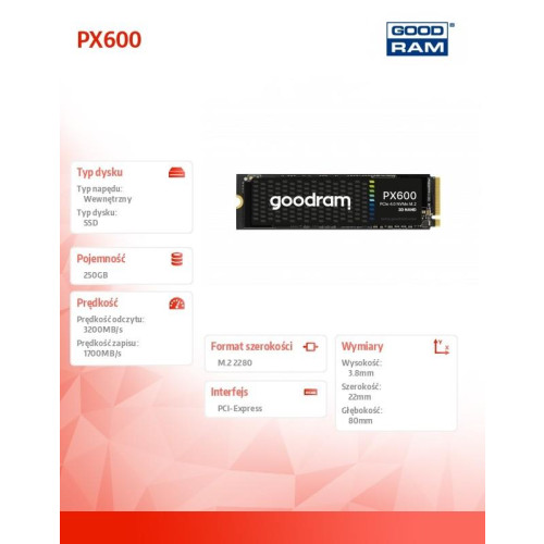 Dysk SSD PX600 250GB M.2 PCIe 4x4 NVMe 2280 -9207161