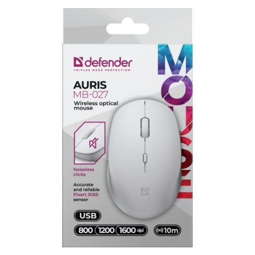 Mysz bezprzewodowa silent click AURIS MB-027 800/1200/1600 DPI biała-9207458