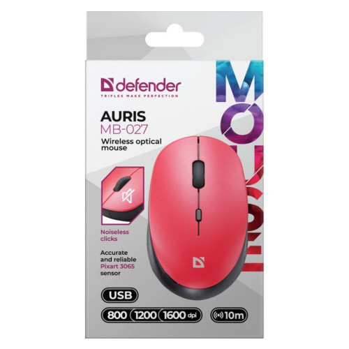 Mysz bezprzewodowa silent click AURIS MB-027 800/1200/1600 DPI czerwona -9207500
