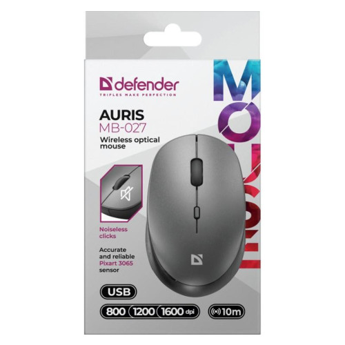 Mysz bezprzewodowa silent click AURIS MB-027 800/1200/1600DPI szara-9207506