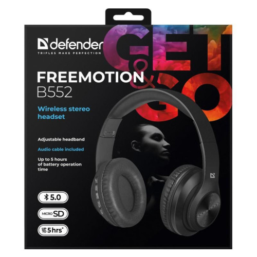 Słuchawki bezprzewodowe nauszne Freemotion B552 z mikrofonem, czarne-9207549