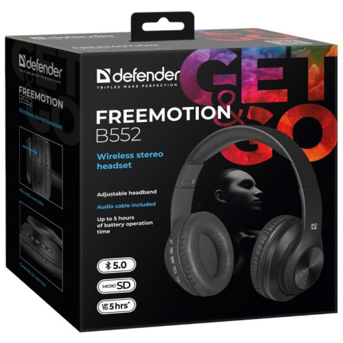 Słuchawki bezprzewodowe nauszne Freemotion B552 z mikrofonem, czarne-9207550