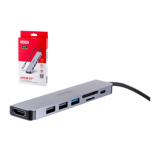 UNITEK HUB USB-C 7W1, HDMI 4K, PD 100W, 5GBPS, ALU-9221278