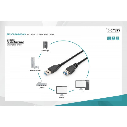 Kabel przedłużający USB 3.1 Gen.1 SuperSpeed 5Gbps Typ USB A/USB A M/Ż 3m Czarny-9251167