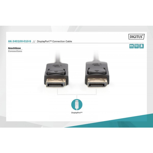 Kabel połączeniowy DisplayPort z zatrzaskami 4K 60Hz UHD Typ DP/DP M/M czarny 1m-9251169
