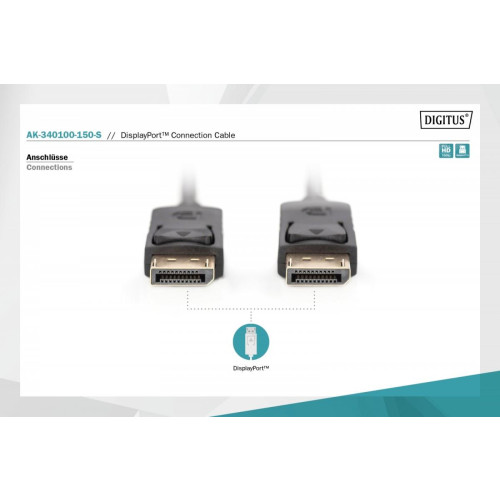 Kabel połączeniowy DisplayPort z zatrzaskami 1080p 60Hz FHD Typ DP/DP M/M czarny 15m-9251195