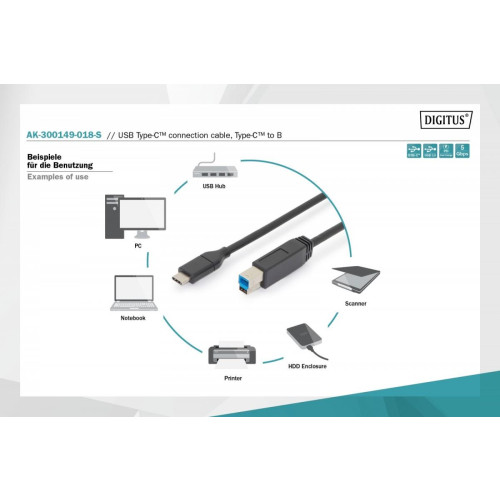 Kabel połączeniowy USB 3.0 SuperSpeed 5Gbps Typ USB C/B M/M Power Delivery czarny 1.8m-9251374