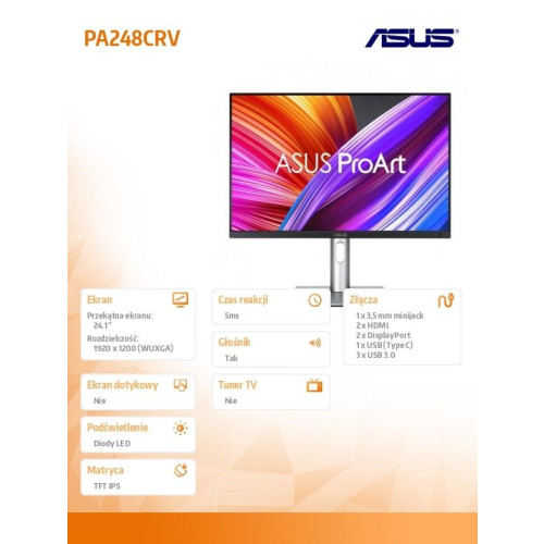 Monitor 24.1 cali PA248CRV BK/5MS/EU/DP/HDMI/TYPEC/USB/Głośniki-9253747
