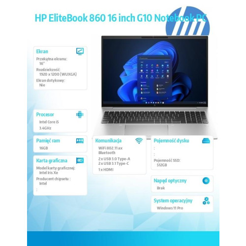 Notebook EliteBook 860 G10 i5-1335U 512/16G/W11P/16 81A13EA -9254502
